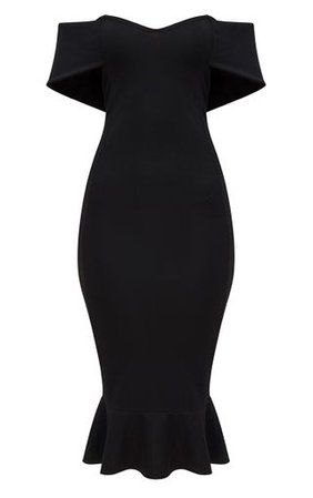 Black Bardot Frill Hem Midi Dress. Dresses | PrettyLittleThing