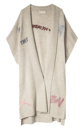 Zadig & Voltaire Indiany Embroidered Sleeveless Cashmere Cardigan | Nordstrom