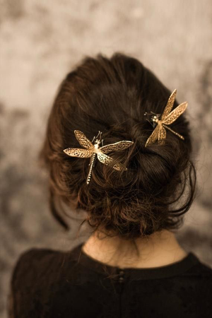 Dragonfly hair pin in updo