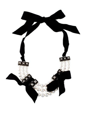 Lanvin Faux Pearl, Crystal & Grosgrain Short Bib Necklace - Necklaces - LAN87002 | The RealReal