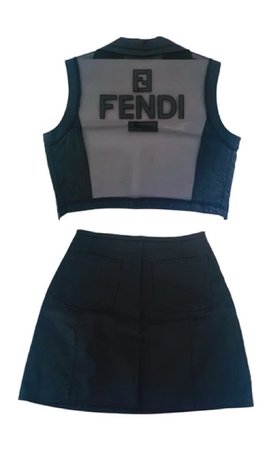 Fendi Black Mesh Logo Skirt Set