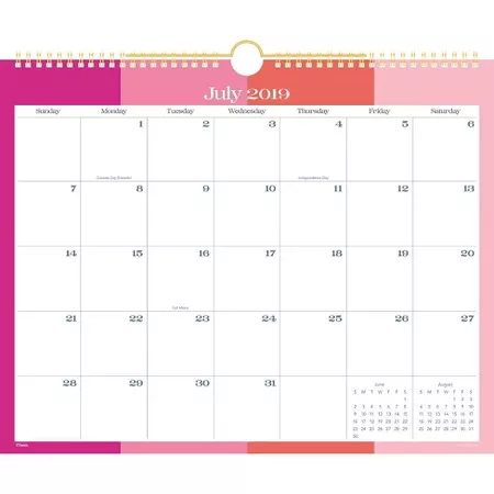 Mead 2019-2020 Bright Stripes Academic Wall Calendar Pink : Target