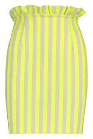 Neon Stripe Ruffle Waist Mini Skirt | Boohoo Yellow