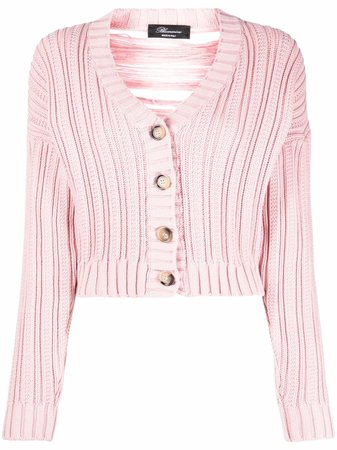 Shop Blumarine ribbed knit cropped cardigan with Express Delivery - FARFETCH