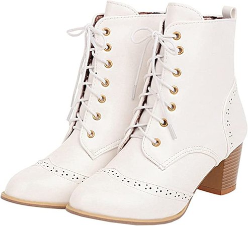 Amazon.com | Betastella Women's Wingtip Lace Up Booties Chunky Heel Ankle Boots | Shoes