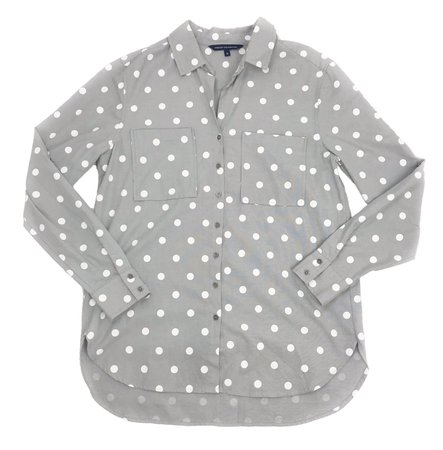 French Connection Women's Grey Cotton Polka Dot Button Up Collared Shirt Size 8