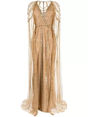 Zuhair Murad chain-embellished cape gown