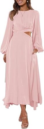 Amazon.com: Fisoew Women's Long Sleeve Midi Dress Cutout Elastic High Waist A Line Maxi Party Dress with Pockets : Clothing, Shoes & Jewelry