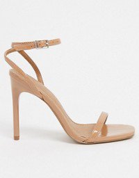 ASOS DESIGN Wide Fit Nova barely there heeled sandals in beige patent | ASOS