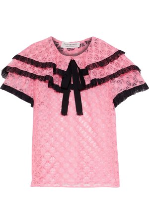Philosophy di Lorenzo Serafini Ruffled lace-trimmed crocheted blouse