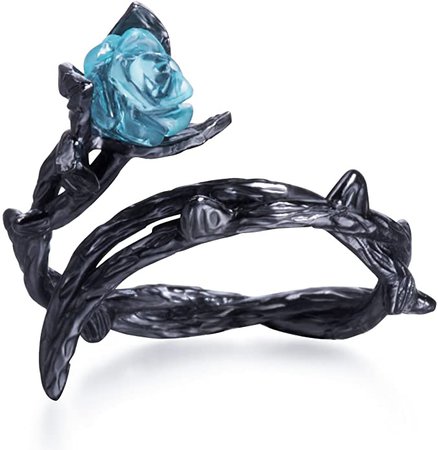 Amazon.com: Blue Rose Ring Black Thorns Flower Ring Sterling Silver Flower Rings for Women (Black): Jewelry