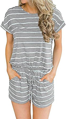 Amazon.com: Hount Women's Summer Short Sleeve Romper Casual Loose Stirped Short Rompers Jumpsuits with Pockets: Clothing