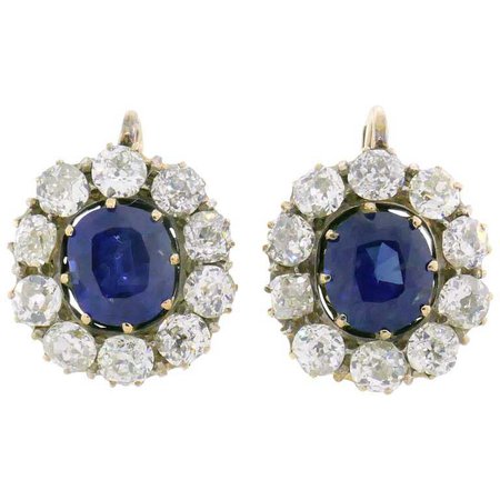 Antique Sapphire Diamond Cluster Earrings Drop Stud in Rose Gold Victorian For Sale at 1stdibs