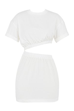 'Insight' White Asymmetric Cutout T-shirt Dress - Mistress Rock