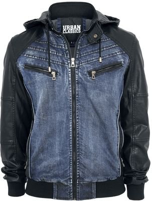 Hooded Denim Leatherlook Jacket | Urban Classics Jeans Jacket | EMP