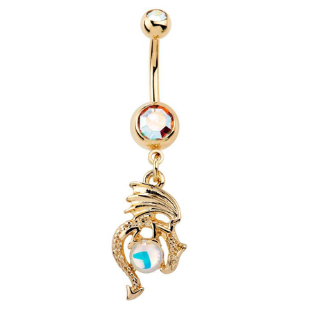 gold opal dragon navel belly ring png