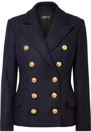 Double-breasted Wool And Cashmere Blend Coat - Navy