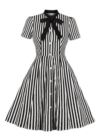 Black striped A-line dress