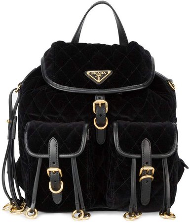 Black Quilted Velvet backpack