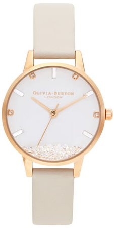 Oliva Burton Wishing Leather Strap Watch, 30mm