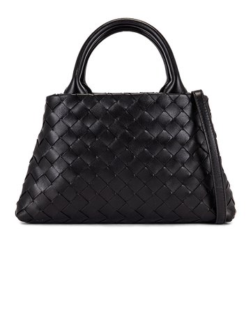 Bottega Veneta Leather Woven Crossbody Bag in Black & Silver | FWRD
