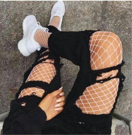 Black Pants with White Fishnets