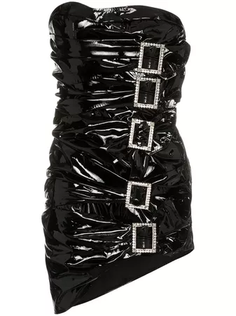 Alexandre Vauthier Strapless Crystal Buckle Leather Mini Dress - Farfetch