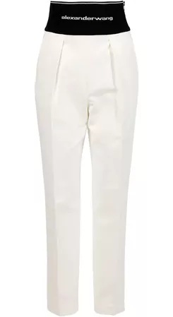 ALEXANDER WANG Straight Leg Trouser With Logo Elastic And Exposed Zip Snow White