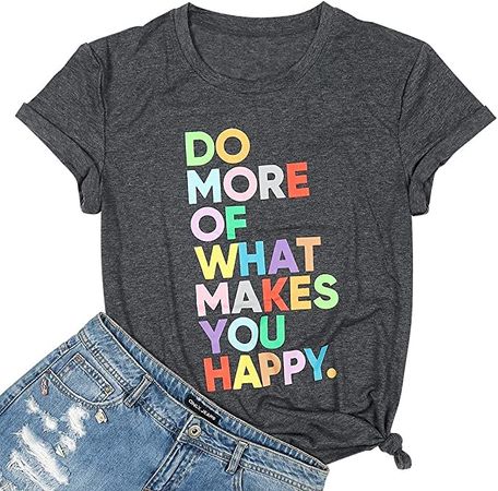 Women's Fun Happy Graphic Tees Inspirational T-Shirt Teacher Shirts Cute Positive Message Letter Printed Tshirts Top Dark Grey
