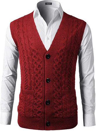 Amazon.com: COOFANDY Men's V-Neck Sweater Vest Sleeveless Cable Knitwear Cardigan Waistcoat: Clothing