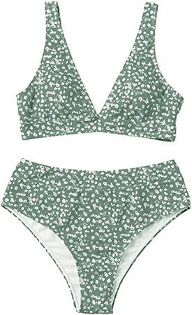 Romwe Women's Floral Print V Neck 2 Piece Bikini Set High Waisted Swimsuit Bathing Suit : Clothing, Shoes & Jewelry