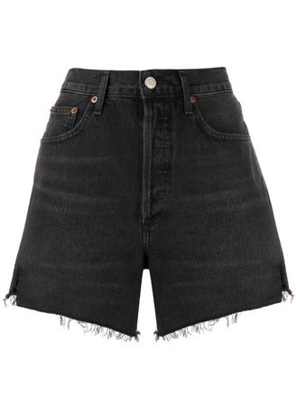 agolde frayed edge black denim shorts