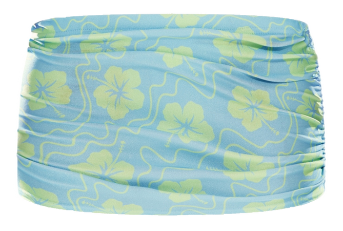 PLT- blue Hawaiian print contrast binding ruched mini beach skirt
