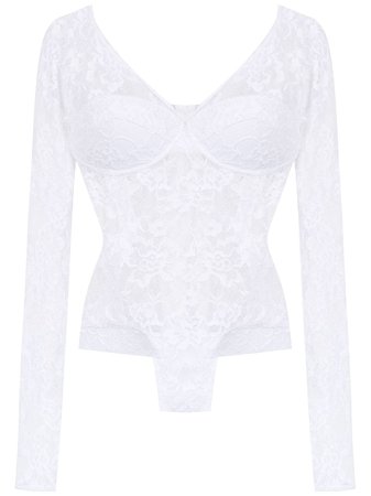 White Amir Slama long sleeved lace bodysuit 10597 - Farfetch