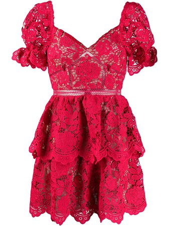 Self-Portrait Sweetheart-Neckline Lace Mini Dress RS20113S Red | Farfetch