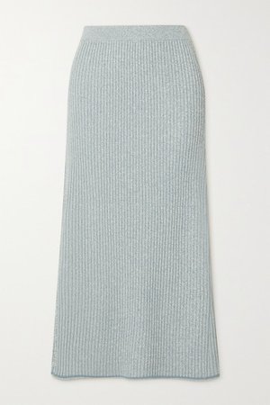 Mouline Ribbed-knit Midi Skirt - Blue