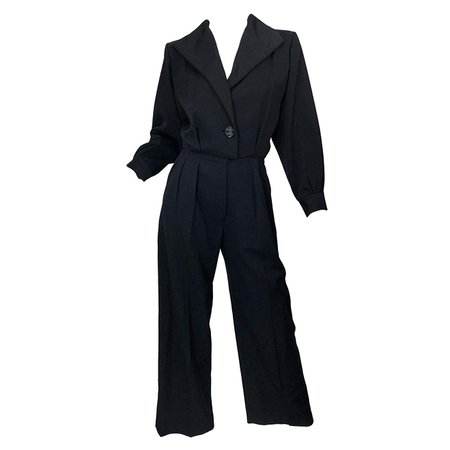 Vintage Yves Saint Laurent YSL Rive Gauche Black Long Sleeve Tuxedo Jumpsuit For Sale at 1stDibs | vintage ysl jumpsuit, ysl jumpsuit, saint laurent jumpsuit
