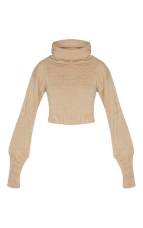 Camel Roll Neck Cropped Jumper | Knitwear | PrettyLittleThing