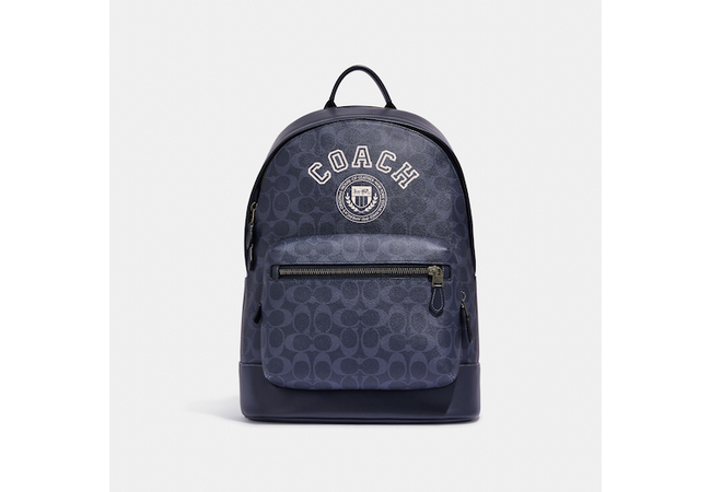 COACH® | West Backpack In Signature Canvas With Varsity Motif