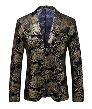 OUYE Men's Golden Single Breasted 2 Button Sport Coat at Amazon Men’s Clothing store: