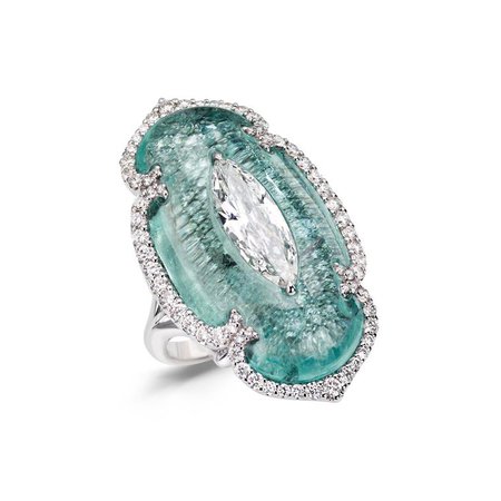 Art of Inlay marquise-cut diamond and Paraiba tourmaline ring
