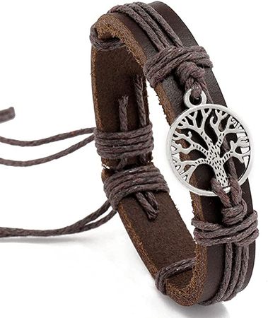 Amazon.com: INMOFN Vintage Adjustable Leather Bracelet with Metal Tree of Life Pendent Brown Braided Cord Leather Cuff Wrap Bangle Bracelets: Clothing, Shoes & Jewelry