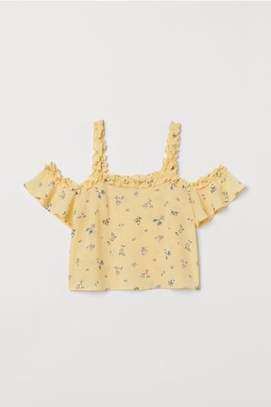 Short Open-shoulder Top - Light yellow/floral - Ladies | H&M US