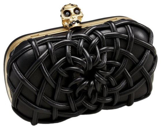 *clipped by @luci-her* Alexander McQueen Crossbody Box Woven Cord Skull Black Leather Clutch - Tradesy