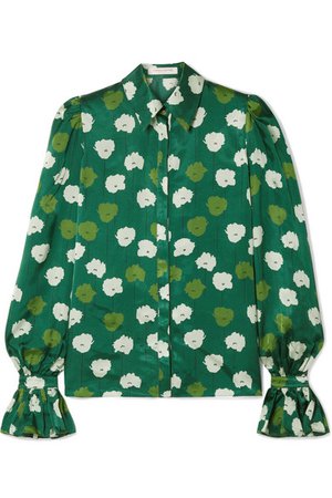 Carolina Herrera | Floral-print textured-satin shirt | NET-A-PORTER.COM