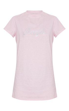 Baby Pink Diamante Angel Slogan T Shirt Dress | PrettyLittleThing USA