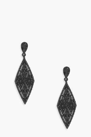 Black Glitter Diamond Shape Earings | Boohoo