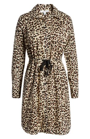 1901 Leopard Cinched Waist Long Sleeve Shirtdress | Nordstrom