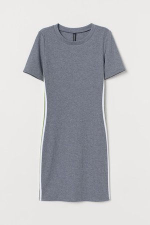 Fitted Dress - Gray melange/neon yellow - Ladies | H&M US