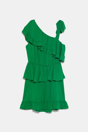 RUFFLED ASYMMETRIC DRESS - View all-DRESSES-WOMAN | ZARA United States green